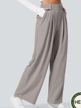 Halara NWT Flex High Waisted Pocket Wide Leg Waffle Work Mink Ash Pants L